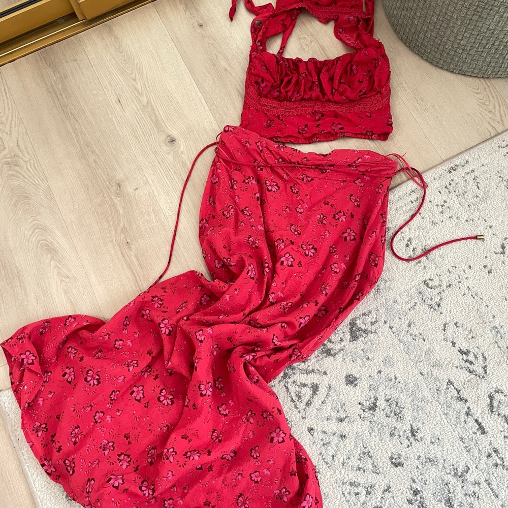 Free People Red Floral Skirt Set - Picture 2 of 2
